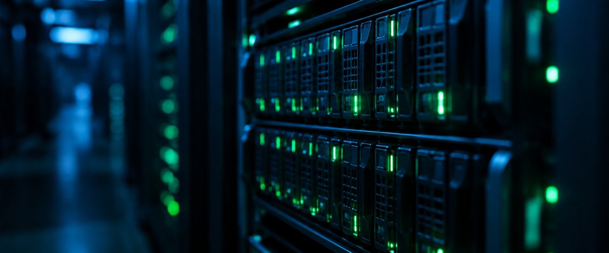 Speicherlaufwerke mit aktiven Statusanzeigen im Serverschrank