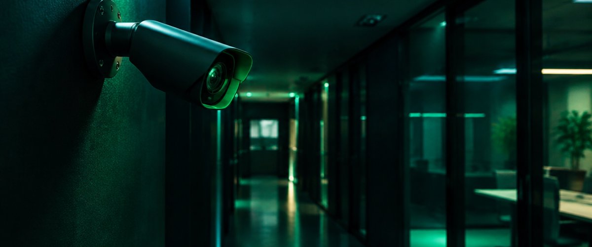 Sicherheitskamera überwacht einen Bürokorridor